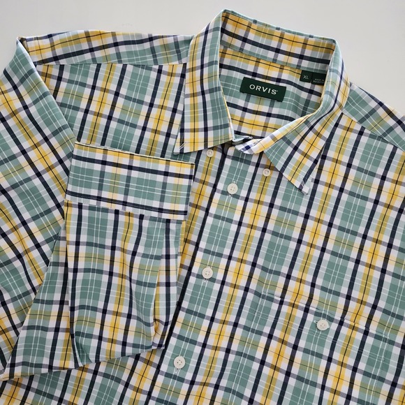 Orvis blue yellow plaid‎ long sleeve button front shirt mens size XL - Picture 1 of 6